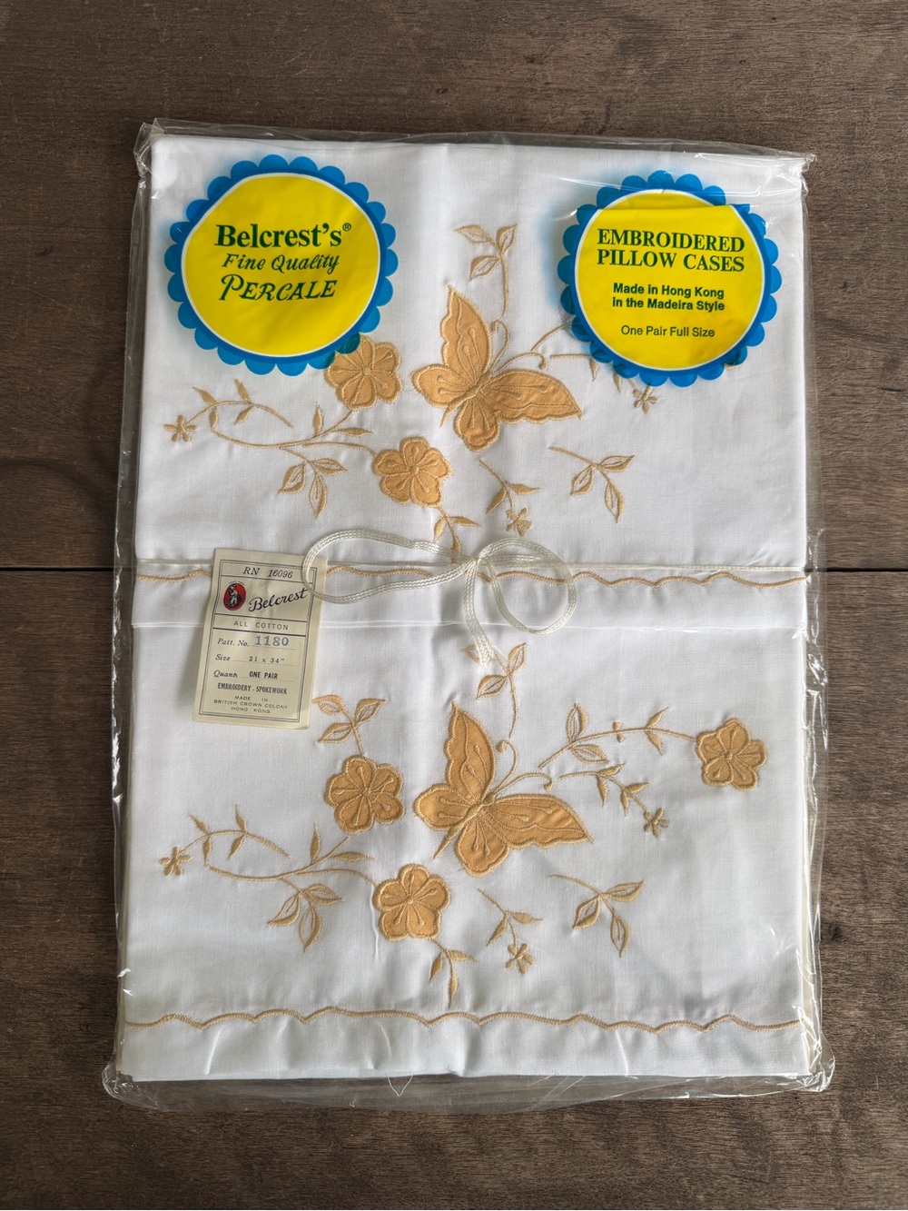 Vintage Belcrest Percale Embroidered Pillowcase Set NOS 70’s Madeira Style